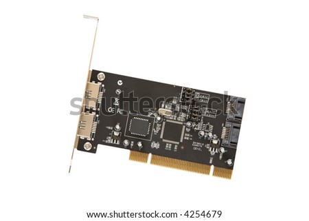 PCI circuit board for a SATA port in a computer photographed on a white background with a clipping path