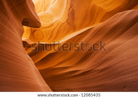 Lower Antelope Canyon located near Page Arizona on the Navajo reservation. A slot canyon is a narrow canyon, formed by the wear of water rushing through rock.