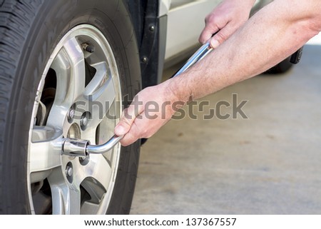 Wrench is used to remove an automobile tire
