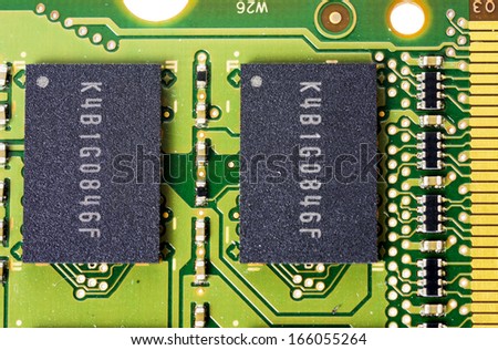 Memory board for a computer close up