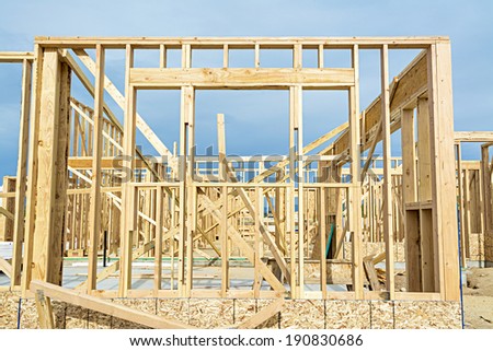 Bare frame of a house under construction
