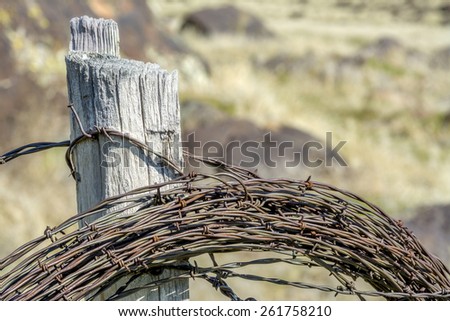 Farmers fence wire rolled up and rusted