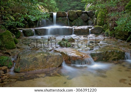 Stream with water fall in a Japanese forest