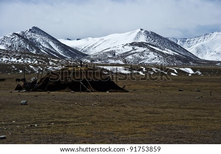 beautiful mountains view covered by heavy snow with blue sky and white cloud in tibet China