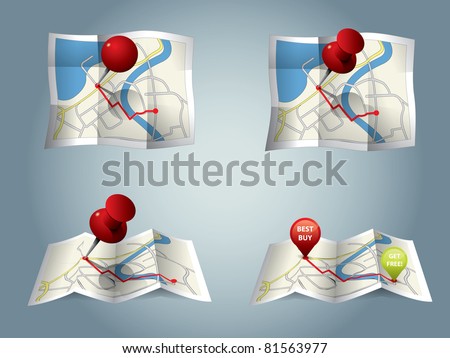 City map with GPS Icons and route City map with GPS Icons and route