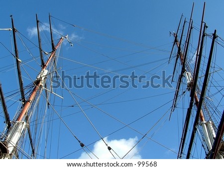 Masts of the tea clipper Cutty Sark, which is in dry dock at Greenwich, London.