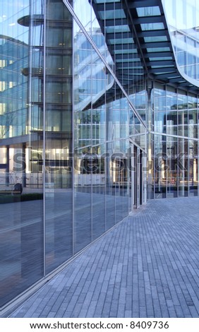 Modern glass office entrance.