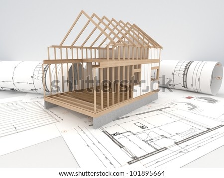 design and construction of wooden house - architects technical drawings and design