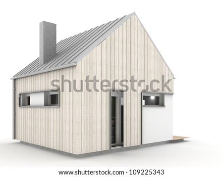 small, modern prefabricated house, exterior view