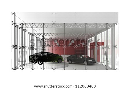 dealer and automobile showroom pavilion. building design, architecture project