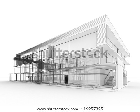 Blueprint Design Of Modern Office Building. Architects And ...