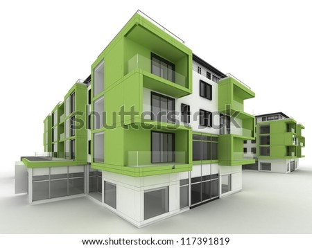 architecture design and visualization of ecological, environmentally friendly, green apartment building