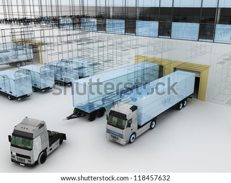 Architecture visualization of plant with offices and cargo service