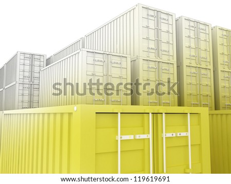 cargo containers and wooden boxes for delivery and shipping. visualization in drawing style.