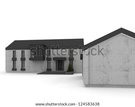 Project of residential house on white background. Modern European architecture.