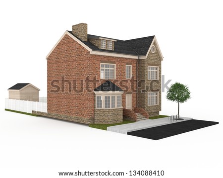 computer generated visualization of victorian terraced house, common architecture for United Kingdom.