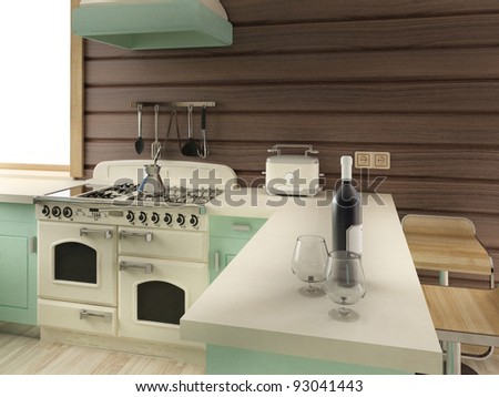 american retro kitchen  home interior design  stock photo