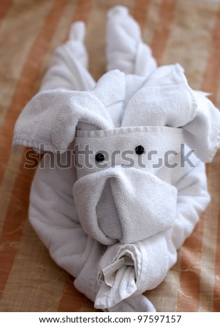 A cute toy dog made with towels