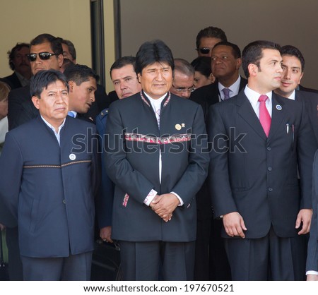 San Jose, Costa Rica. May, 8th, 2014. Evo Morales, President of Bolivia, attends to presidency assumption of Luis Guillermo Solis in Costa Rica.