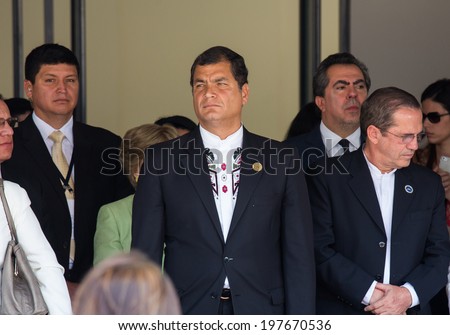 San Jose, Costa Rica. May, 8th, 2014. Rafael Correa, President of Ecuador, attends to presidency assumption of Luis Guillermo Solis in Costa Rica.