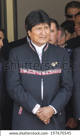 San Jose, Costa Rica. May, 8th, 2014. , Evo Morales, President of Bolivia, attends to presidency assumption of Luis Guillermo Solis in Costa Rica.