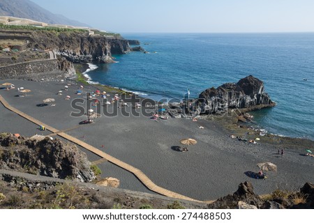 Charco Verde volcanic beach in La Palma islands, Canary Islands, Spain.