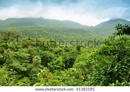 Panoramic views of jungle mountains in Costa Rica