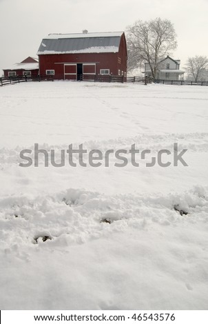 Red barn in winter