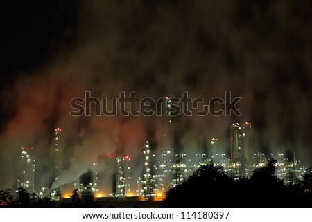 Petrochemical industry night view, a contamination of the ozone