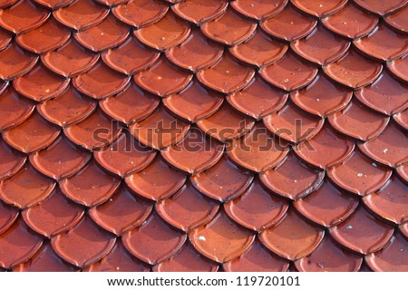 Close up shot of Thai temple roof tile stack,in temple Thailand