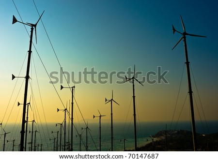 Wind turbines farm with a sunset,Pattaya Thailand