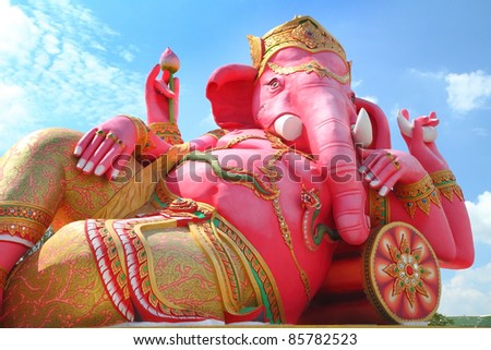 Pink ganesha in relaxing protrait on blue sky, Chachoengsao,Thailand