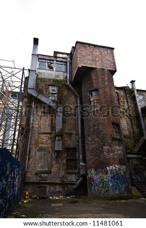 A derelict graffiti covered building in Glasgow, Scotland