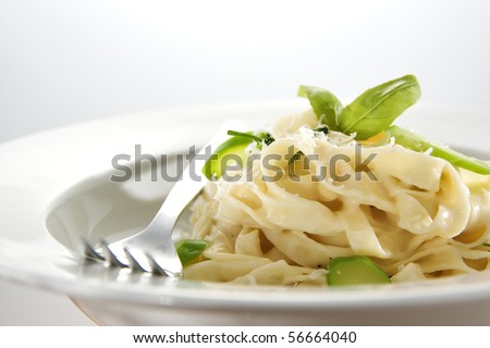 delicious tagliatelle with fresh broccolini in classic white sauce