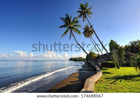 Black Sand Beach, Pirae, Papeete,Tahiti Island, French Polynesia