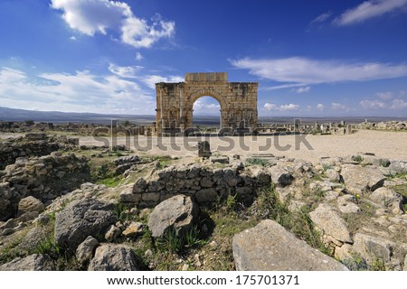 The Triumphal Arch at the ruined roman city of Volubilis, Morocco, North Africa