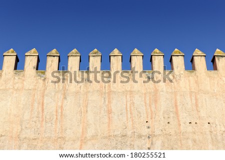 Crenulated wall at the Royal Palace in Fes, Middle Atlas, Morocco, North Africa