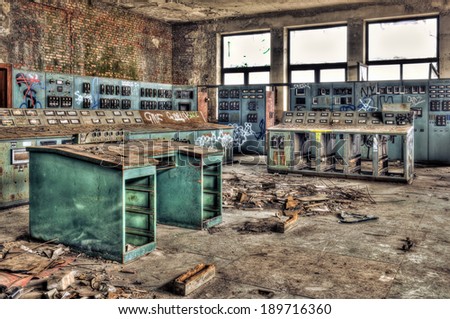 Control room of an abandoned factory, hdr processing