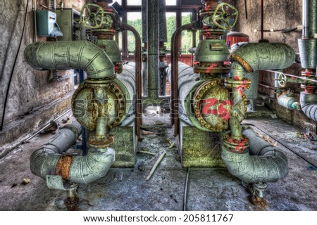 Industrial boiler room in a derelict factory,HDR