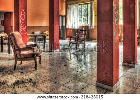Dilapidated sitting room in an abandoned hospital, HDR