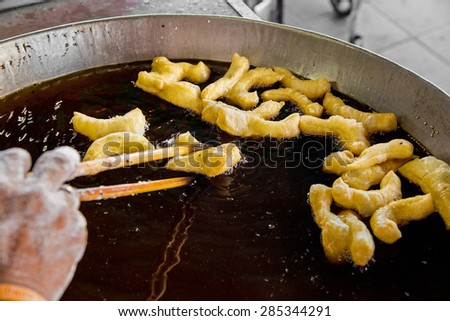 Deep-fried doughstick breakfast in Thailand