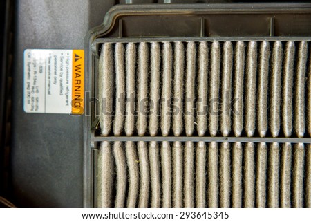 Dirty air filter for car, automotive spare part