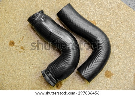 Used rubber hose tube isolated VS new rubber hose tube isolated, Coolant system in car
