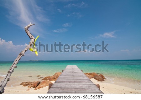Wood  bridge, perspective, Relax Holiday, Munnork Island, Rayong Province, Gulf of Thailand