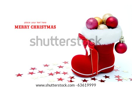 Red Santa's boot with copyspace isolated on white background Red Santa's boot with copyspace isolated on white background