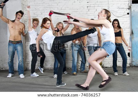 Street fight: two girls fighting