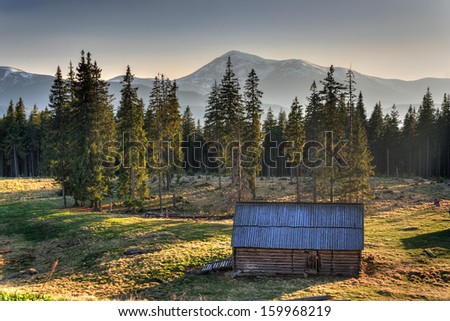Old house in the mountains near thick forest