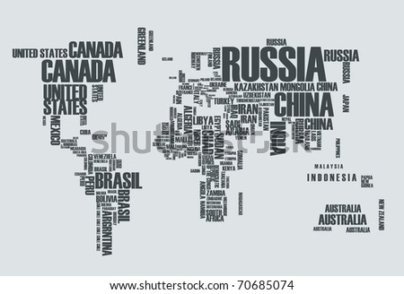   World  Countries on World Map  Countries In Wordcloud Stock Vector 70685074   Shutterstock