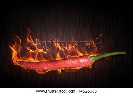 Hot chili pepper in fire and flame