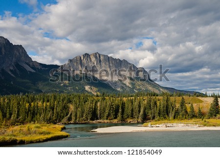 Mount Yamnuska, and the Bow River, Kananaskis Country  Alberta, Canada.